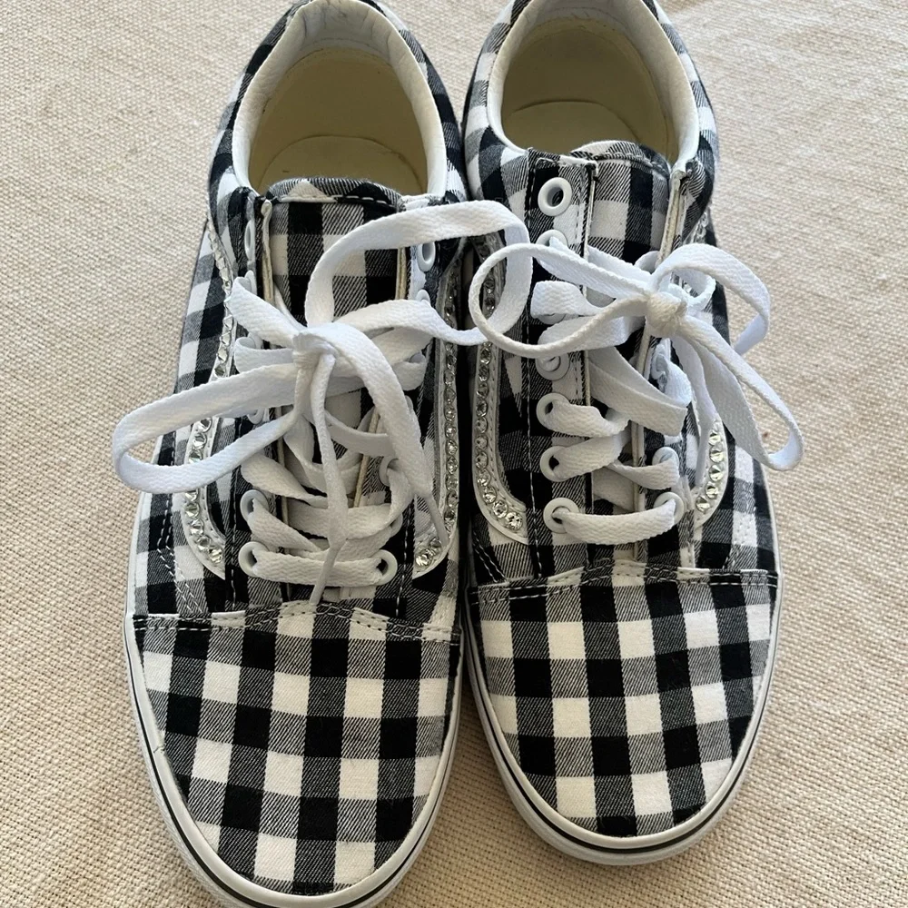 GINGHAM VANS WITH BLING🤍⚡️ - Picture 2 of 6